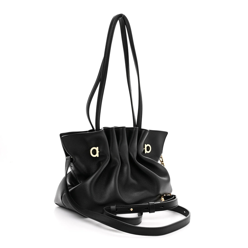 Ferragamo Soft Pleated Shoulder Bag – Black
