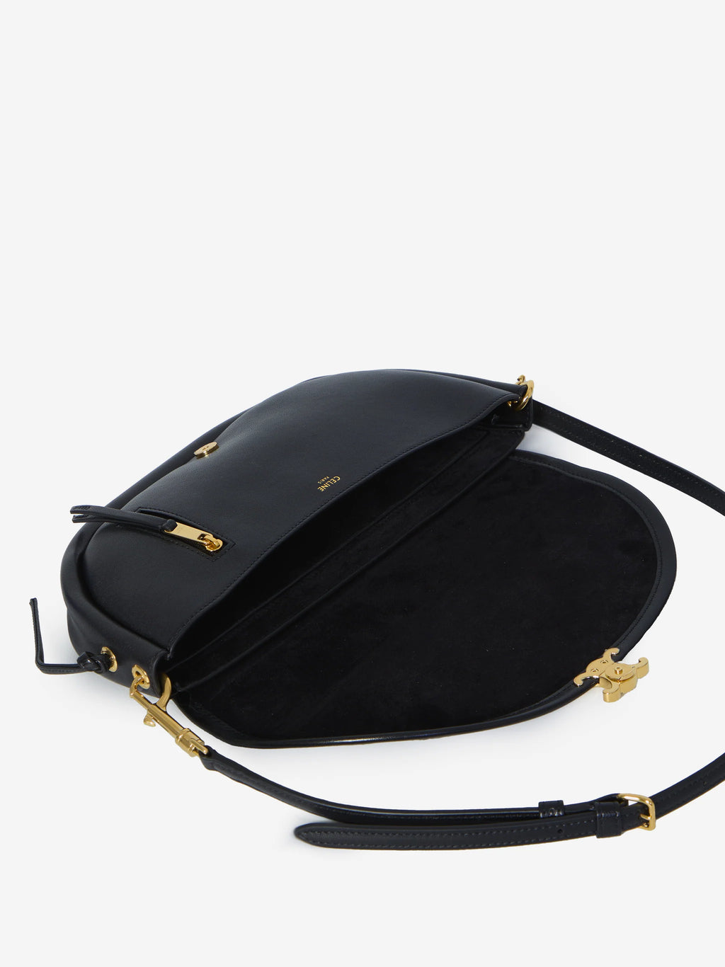 Celine Soft Triomphe Half-Moon Shoulder Bag – Black & Gold