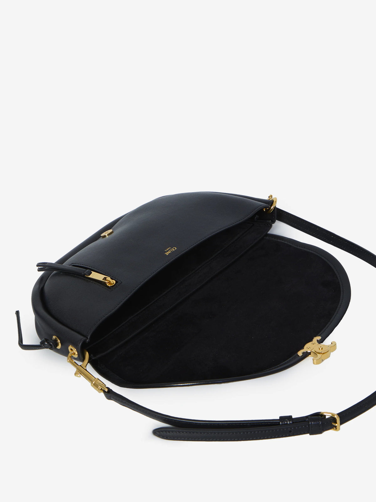 Celine Soft Triomphe Half-Moon Shoulder Bag – Black & Gold