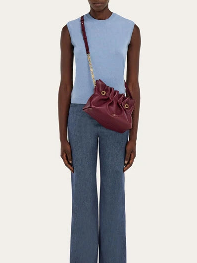 Ferragamo Small Soft Pleated Chain Bag – Burgundy