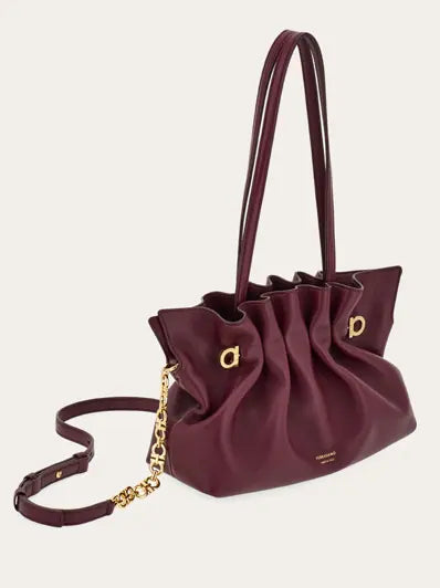 Ferragamo Small Soft Pleated Chain Bag – Burgundy