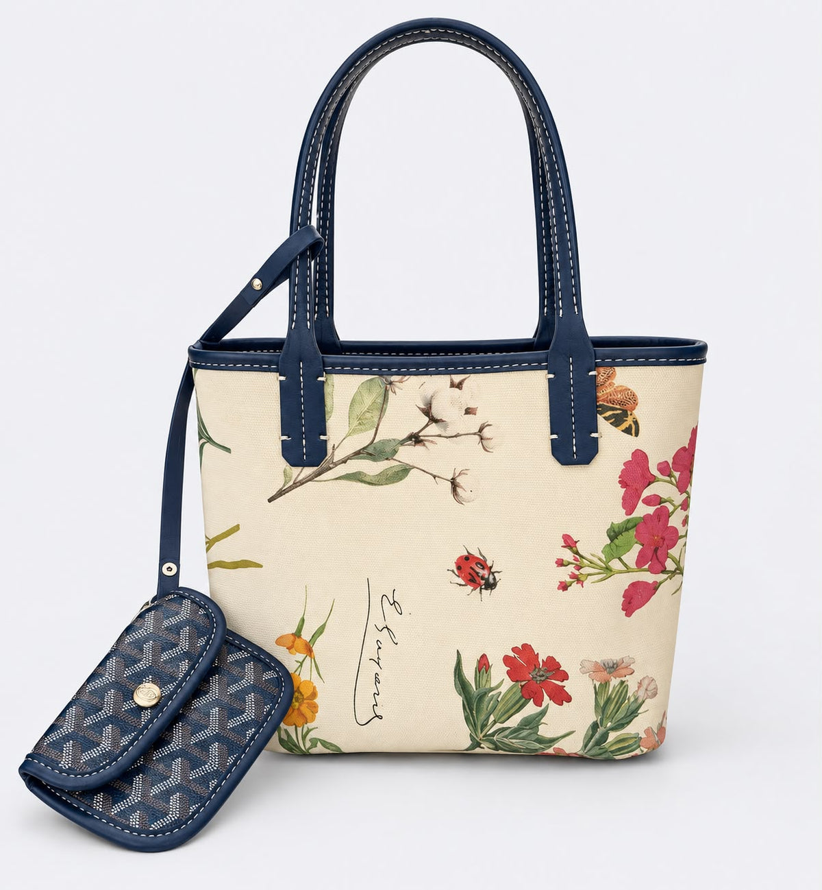 Goyard Saint Louis-Style Tote – Small Blue Floral