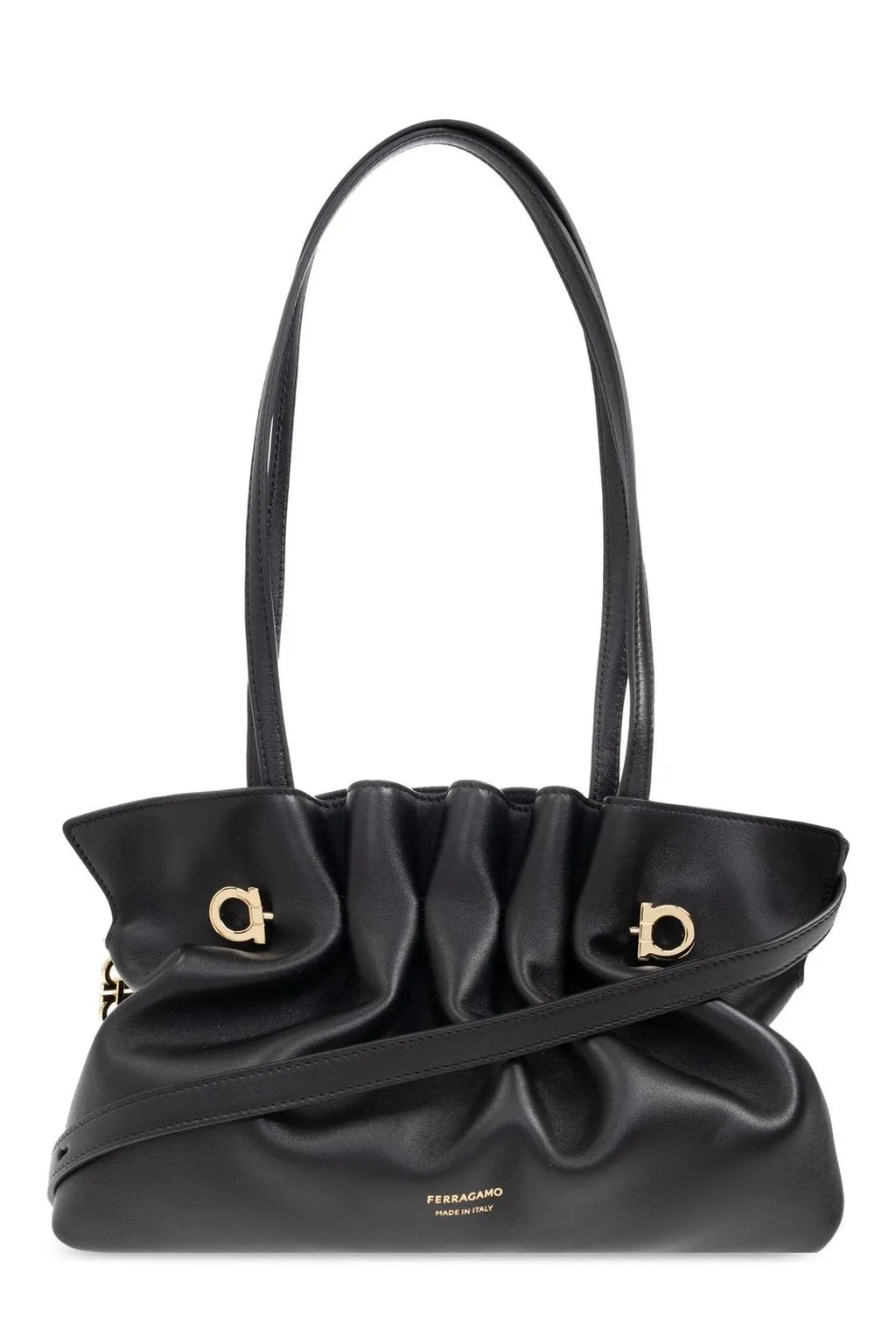 Ferragamo Soft Pleated Shoulder Bag – Black