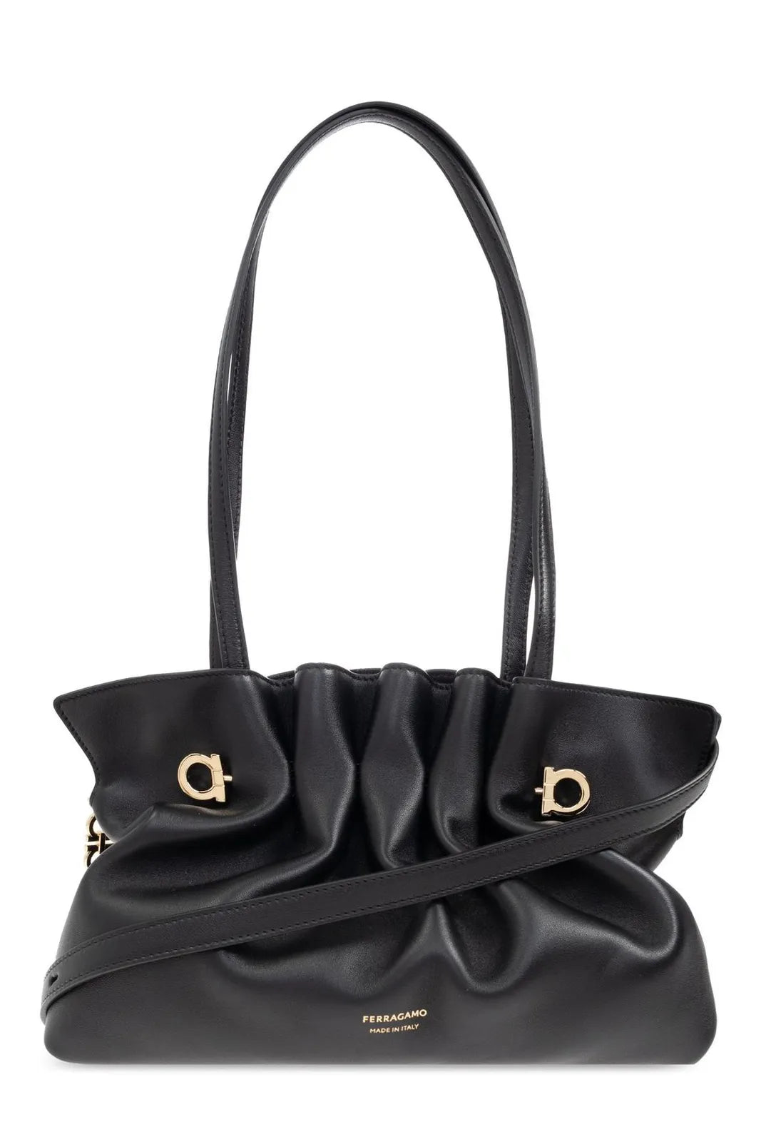 Ferragamo Soft Pleated Shoulder Bag – Black