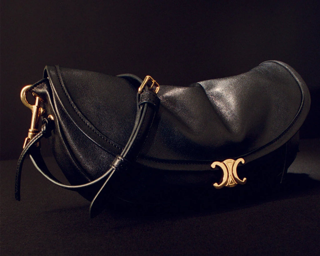 Celine Soft Triomphe Half-Moon Shoulder Bag – Black & Gold