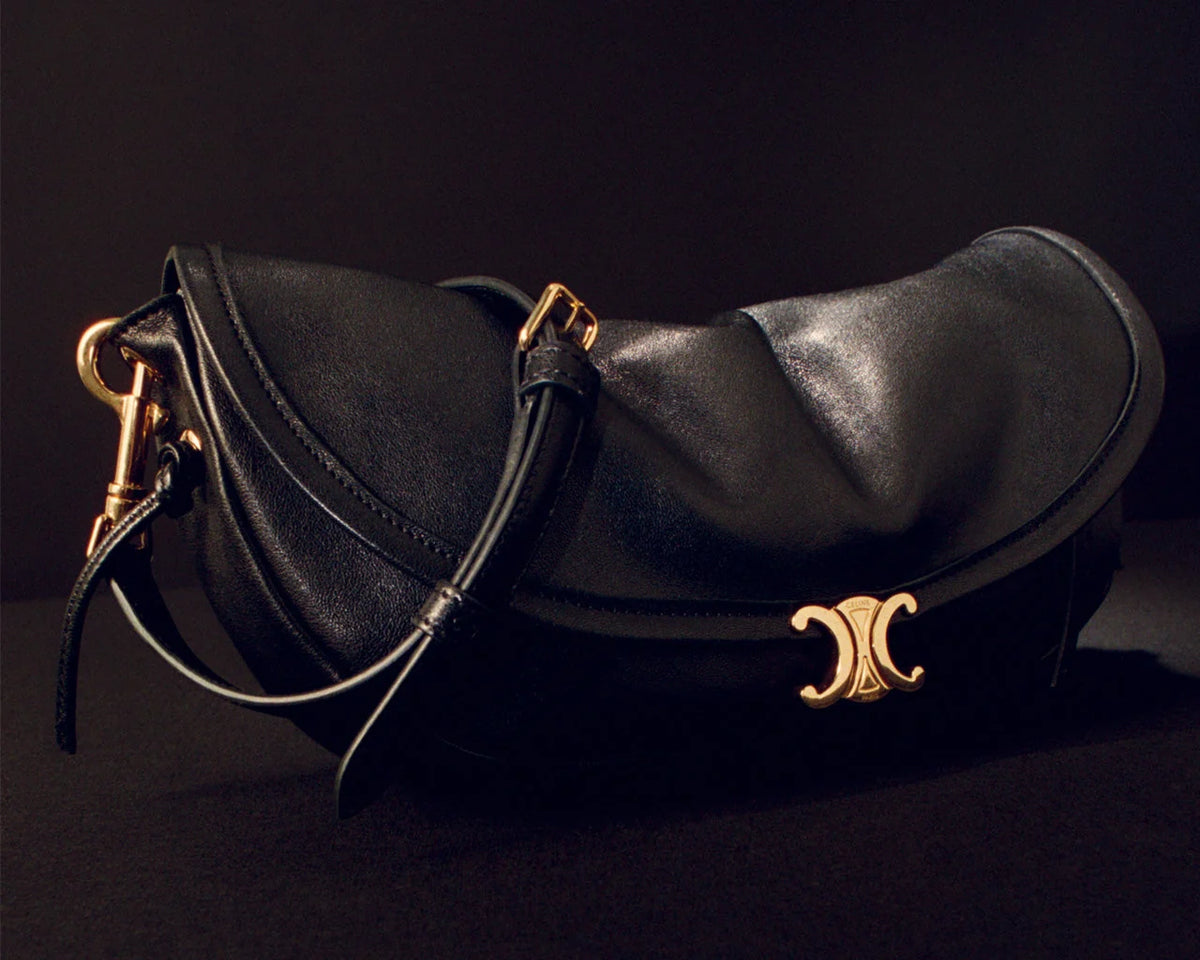 Celine Soft Triomphe Half-Moon Shoulder Bag – Black & Gold