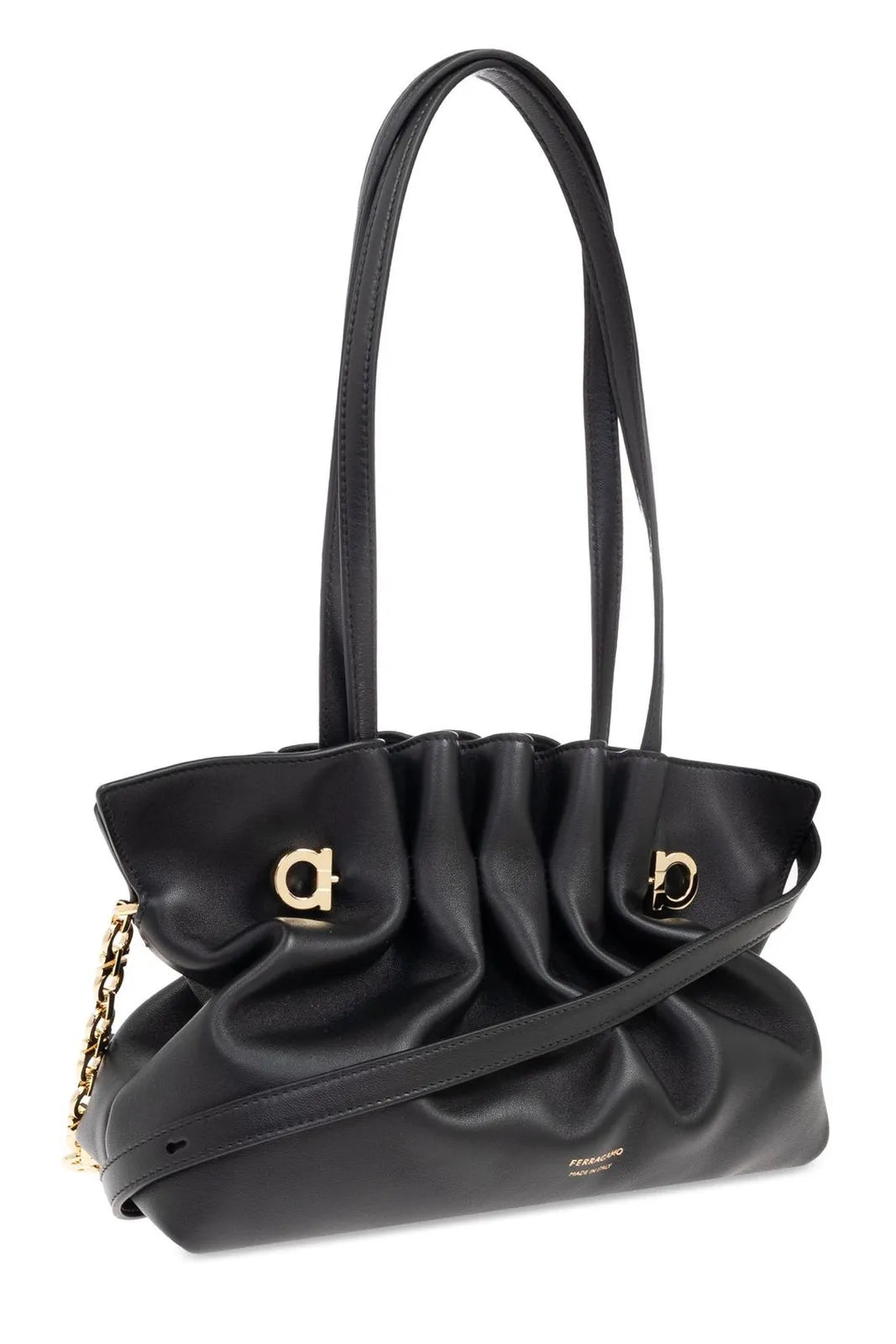 Ferragamo Soft Pleated Shoulder Bag – Black