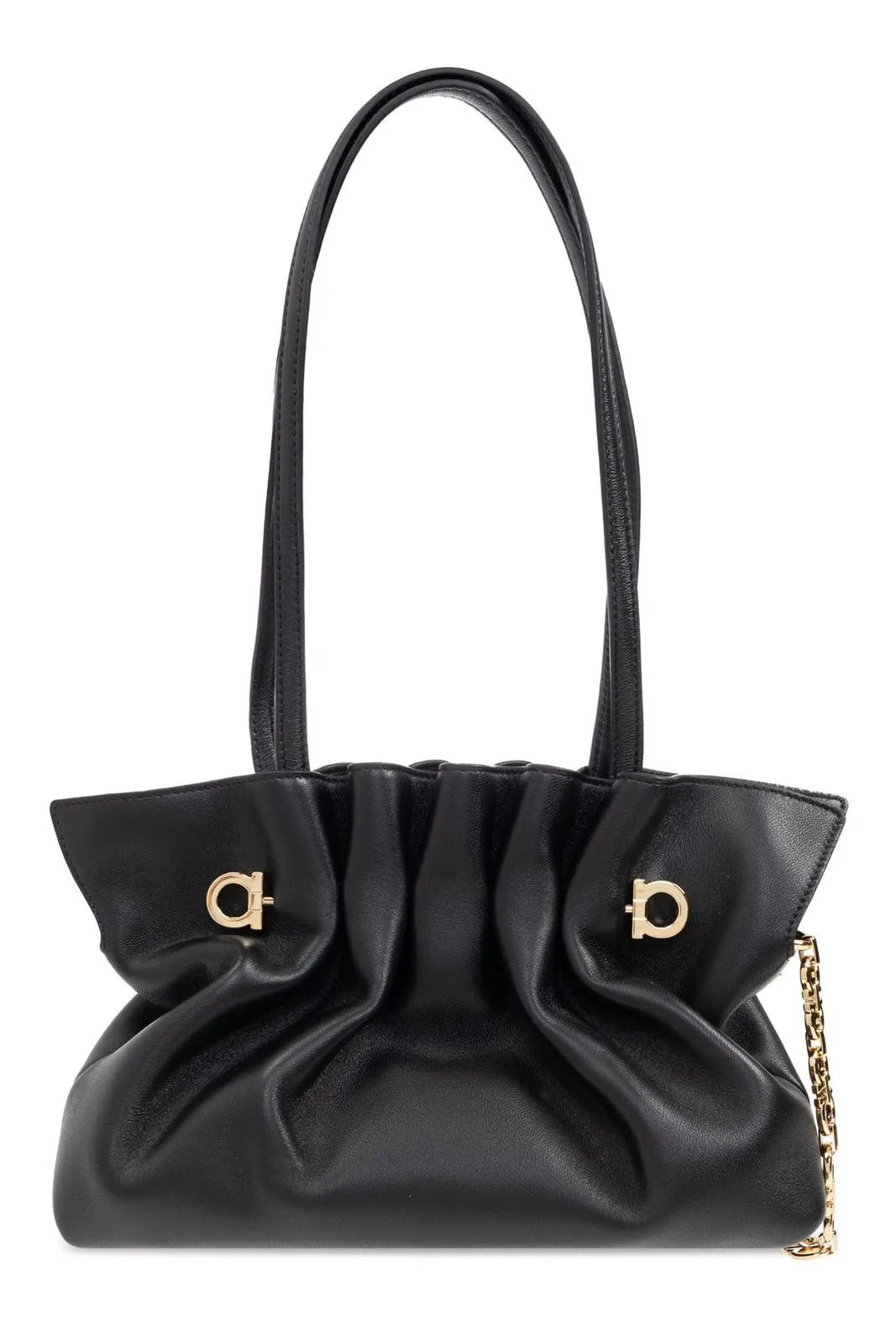 Ferragamo Soft Pleated Shoulder Bag – Black