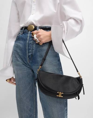 Celine Soft Triomphe Half-Moon Shoulder Bag – Black & Gold