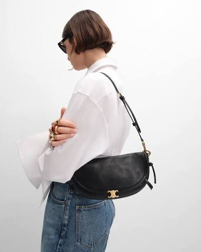 Celine Soft Triomphe Half-Moon Shoulder Bag – Black & Gold