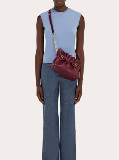 Ferragamo Small Soft Pleated Chain Bag – Burgundy